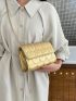 Metallic Heart Embossed Chain Flap Square Bag