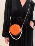 Mini Neon-orange Faux Pearl Decor Chain Circle Bag