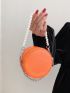 Mini Neon-orange Faux Pearl Decor Chain Circle Bag
