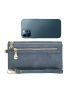 Snap Button Long Wallet With Wristlet