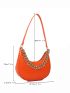 Neon Orange Crocodile Embossed Chain Decor Hobo Bag