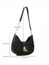 Quilted Detail Faux Pearl Decor Hobo Bag