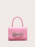 Mini Rhinestone & Bow Decor Flap Artificial Patent Leather Square Bag