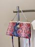 Snakeskin Embossed Faux Pearl Decor Square Bag