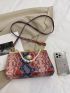 Snakeskin Embossed Faux Pearl Decor Square Bag