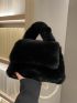 Faux Pearl Decor Fuzzy Flap Square Bag