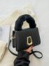 Mini Metal Decor Fluffy Handle Square Bag