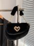 Heart Decor Flap Chain Fuzzy Saddle Bag