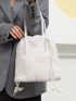 Drawstring Design Double Handle Fuzzy Satchel Bag