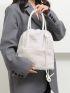 Drawstring Design Double Handle Fuzzy Satchel Bag