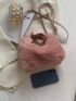 Minimalist Fluffy Hobo Bag With Letter Charm