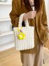 Flower Decor Ruched Bag