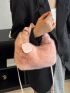 Minimalist Fuzzy Hobo Bag With Letter Charm