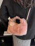 Minimalist Fuzzy Hobo Bag With Letter Charm
