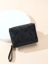 Heart Embroidered Quilted Small Wallet With Wristlet