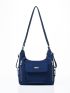 Letter Patch Decor Hobo Bag Waterproof Blue