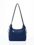 Letter Patch Decor Hobo Bag Waterproof Blue