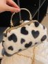 Heart Graphic Kiss Lock Chain Satchel Bag