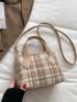 Plaid Pattern Tweed Bucket Bag