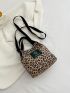 Mini Leopard Pattern Patch Detail Bucket Bag