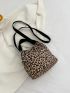 Mini Leopard Pattern Patch Detail Bucket Bag