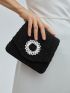 PREMIUM MINI RHINESTONE DECOR VELVET SQUARE BAG