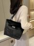 Letter Patch Decor Fuzzy Shoulder Tote Bag