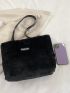 Letter Patch Decor Fuzzy Shoulder Tote Bag