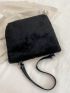 Letter Patch Decor Fuzzy Shoulder Tote Bag