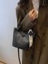 Litchi Embossed Twilly Scarf Decor Bucket Bag With Inner Pouch