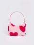 Heart Pattern Fuzzy Hobo Bag