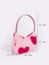 Heart Pattern Fuzzy Hobo Bag