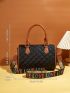 Letter Graphic Quilted Handbag, Casual Wide Strap Crossbody Bag, Women's Artificial Leather Boston Bag