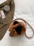 Mini Ruched Top Handle Fuzzy Satchel Bag