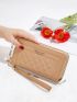 Quilted Long Wallet PU Slogan Graphic