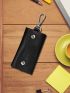 Litchi Embossed Key Case Fashionable Snap Button PU Car Holder Case