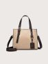 Buckle Decor Double Handle Square Bag With Bag Charm