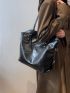 Buckle Decor Shoulder Tote Bag