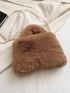 Faux Pearl Beaded Flap Fuzzy Square Bag