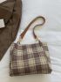 Plaid Pattern Patch Detail Shoulder Tote Bag With Purse, Best Work Bag For Women