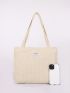 Patch Detail Corduroy Shoulder Tote Bag With Square Bag