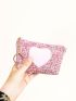 Geometric Pattern Zipper Pink Coin Purse for Women