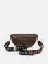 Geometric Pattern Chain Decor Waist Bag Geometric Print Fanny Pack, Trendy Chain Decor Chest Purse, Women's Wide Strap Crossbody Bag,