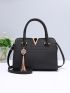 Tassel Decor Croc Embossed Satchel Bag, Mothers Day Gift For Mom