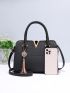 Tassel Decor Croc Embossed Satchel Bag, Mothers Day Gift For Mom
