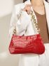Metallic Crocodile Embossed Chain Baguette Bag