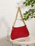 Metallic Crocodile Embossed Chain Baguette Bag