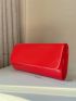 Neon-red Flap Chain Artificial Patent Leather Square Bag