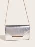 Metallic Metal Decor Chain Flap Square Bag