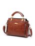 Retro Style Handbag, Women's Simple Zipper Purse Artificial Leather Crossbody Bag Metal Detail Square Bag